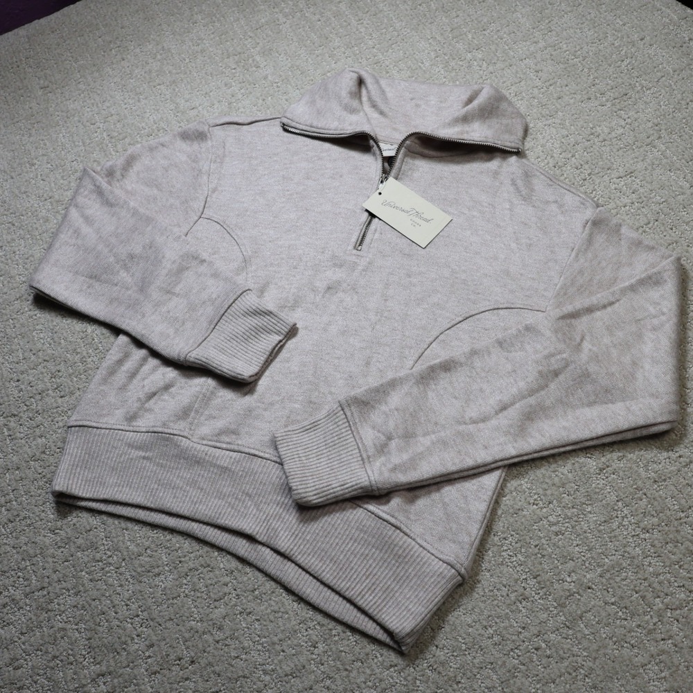 Universal Thread Heathered Oatmeal Quarter Zip Pullover Sweater XS NEW
